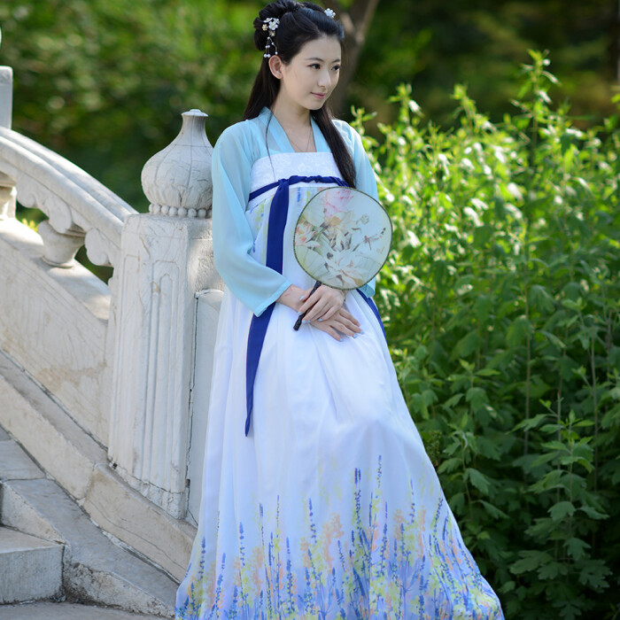 [如梦霓裳]汉服女装 齐胸襦裙[花非花(十三]上襦-蓝粉花裙平价
