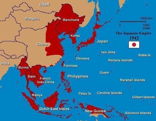 二战日本侵占的领土示意图