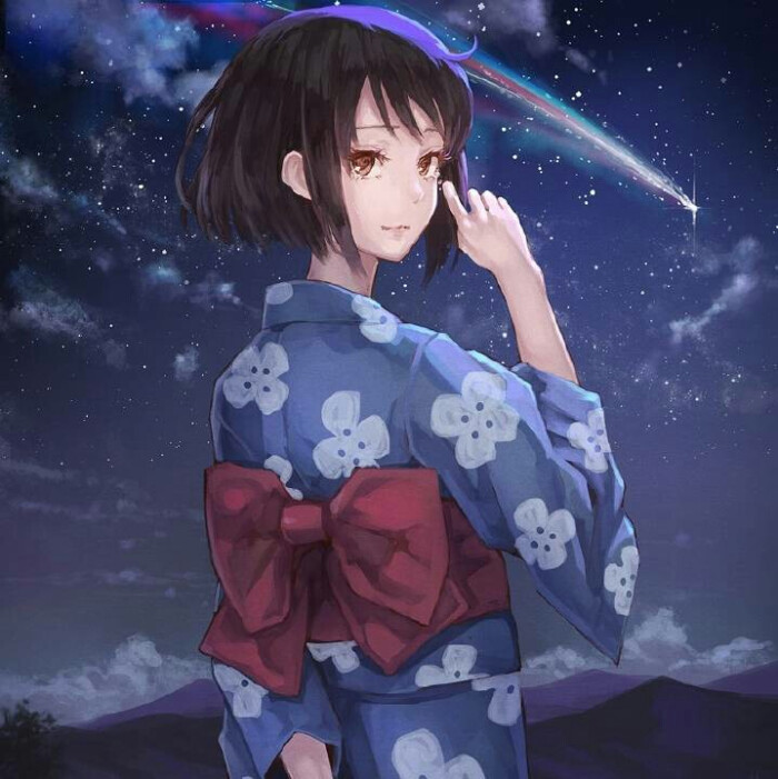 【少女头像】动漫头像,唯美星空背景,回眸少女.日本画师:カオミン