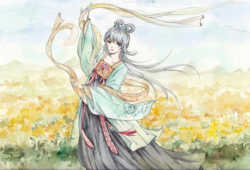 洛天依同人 水彩手绘 古风
