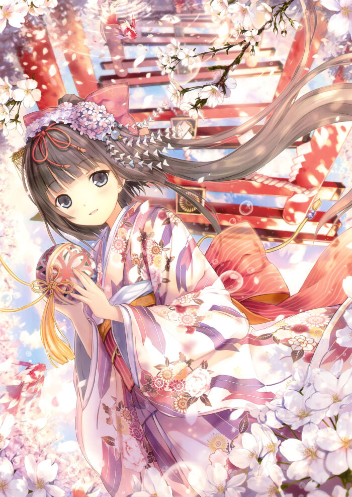 二次元 和服 动漫 少女 壁纸 人物 封面 神庙