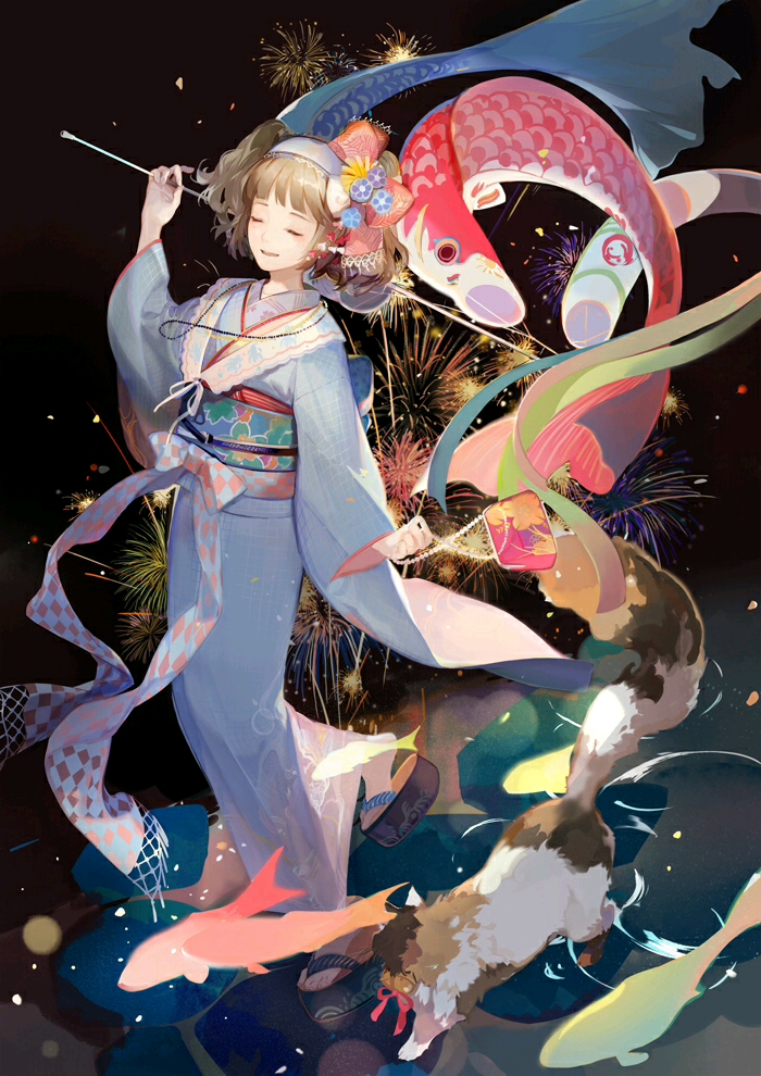 少女 二次元 插画 清新 华丽 唯美 可爱 意境 和风 和服 p站