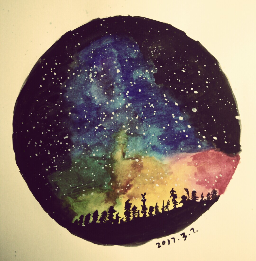 星空插画水彩