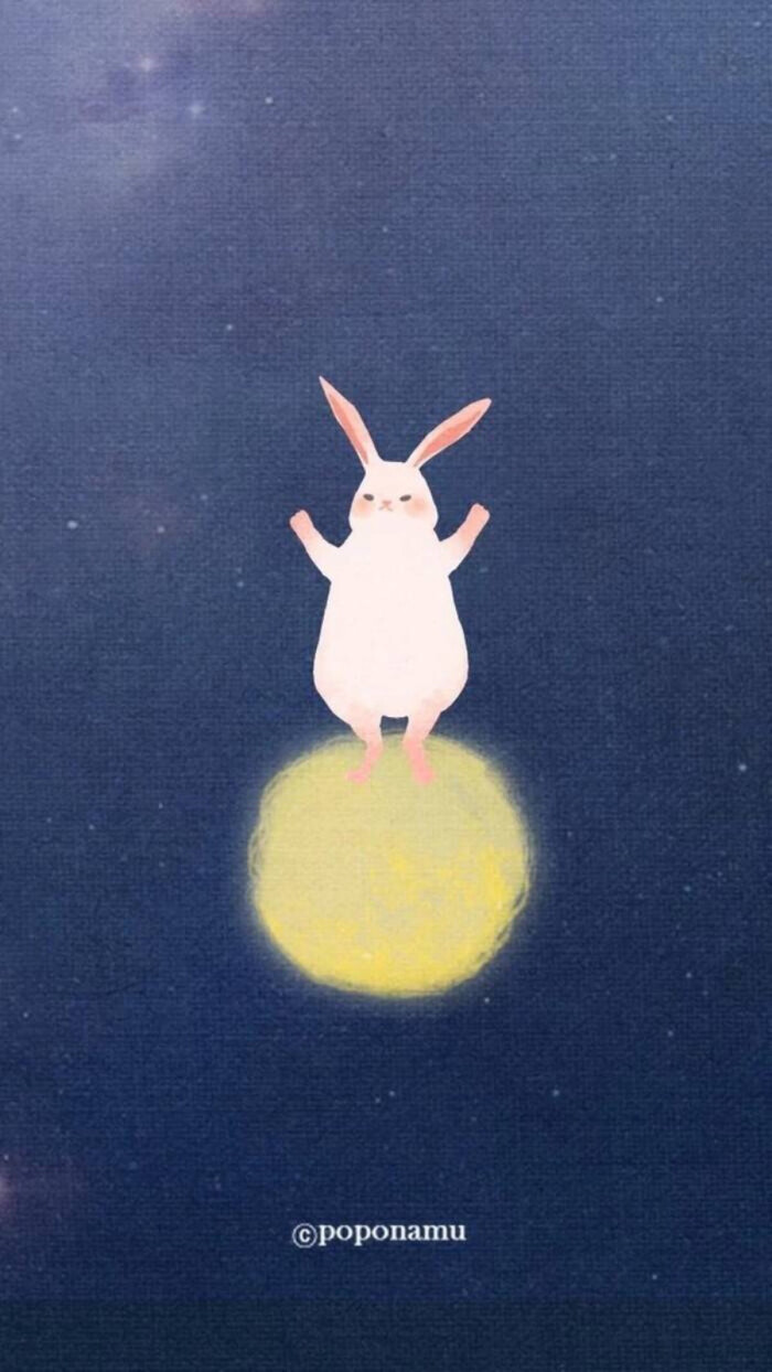 卡通绘画 兔子 深色系 可爱 萌 简洁 聊天背景 手机壁纸