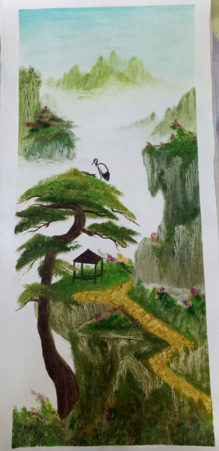 哇,这大张刀笔油画挂画很棒哦,仙鹤遇上松树,是最美的寓意了,送亲朋
