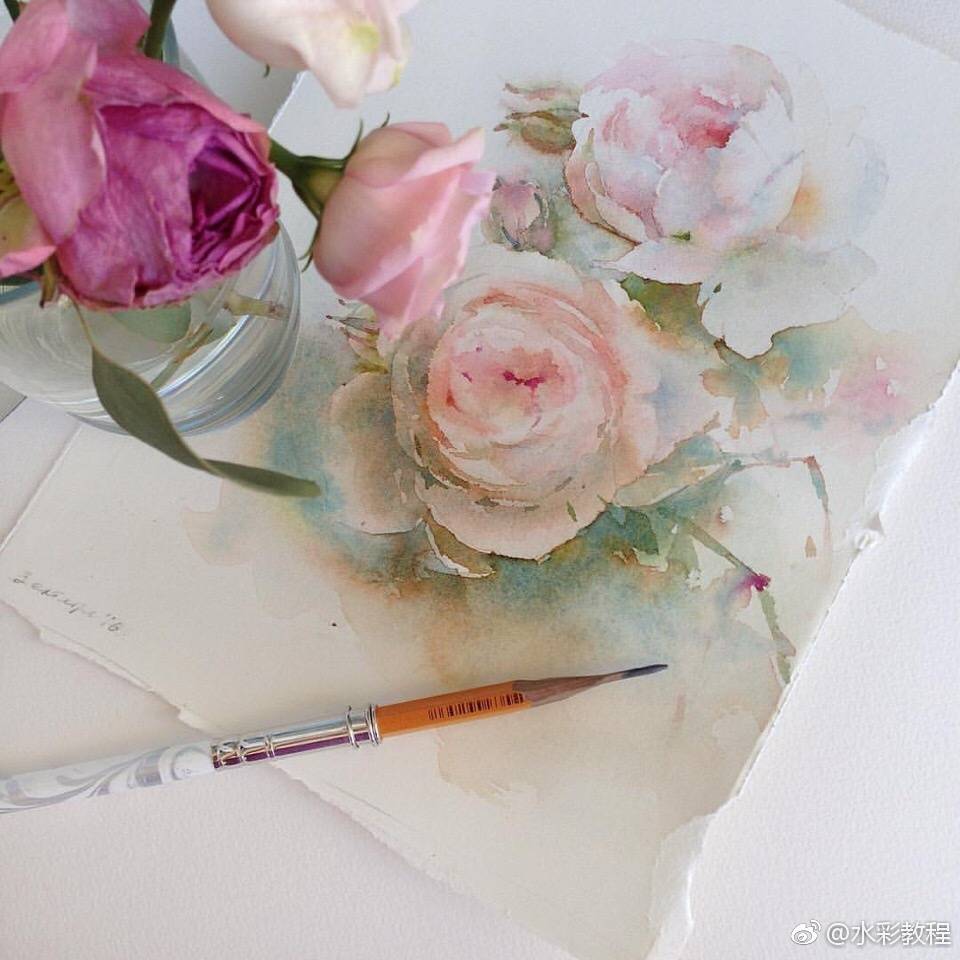 [cp]#ins水彩分享# 静物花卉的水彩画,画的真漂亮[太开心]by kataucha