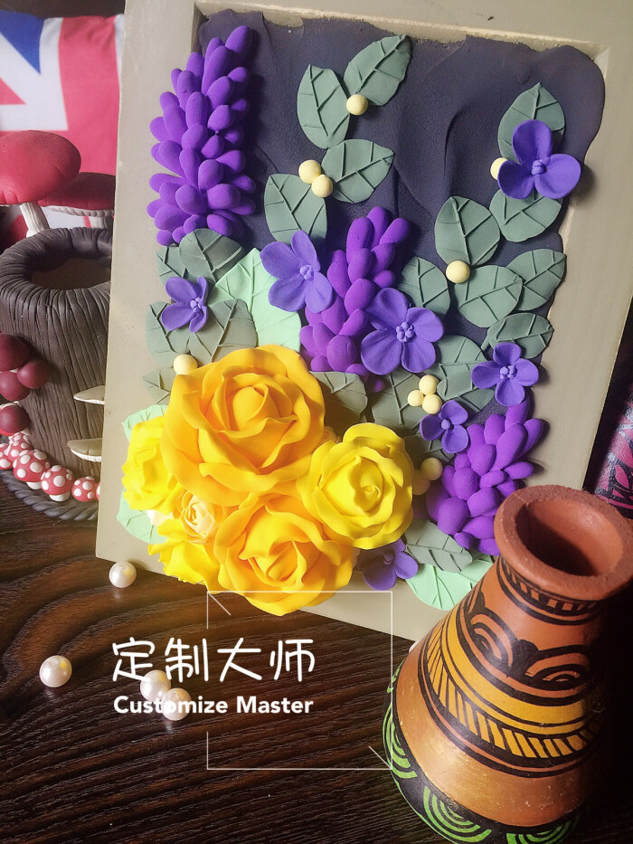 粘土 手做 花卉 挂画 -堆糖,美好生活研究所