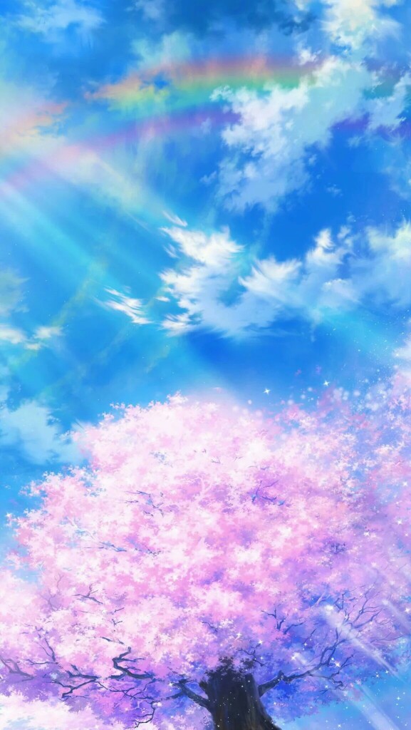 动漫日式樱花天空彩虹背景壁纸