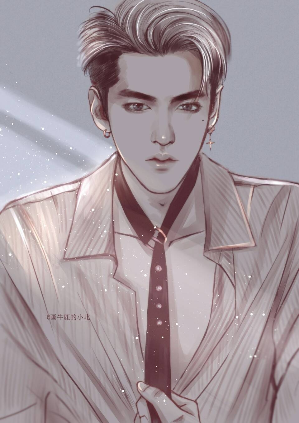 吴亦凡手绘 素描漫画 卡通吴亦凡 kris exo 花美男 偶像 明星 帅哥 小