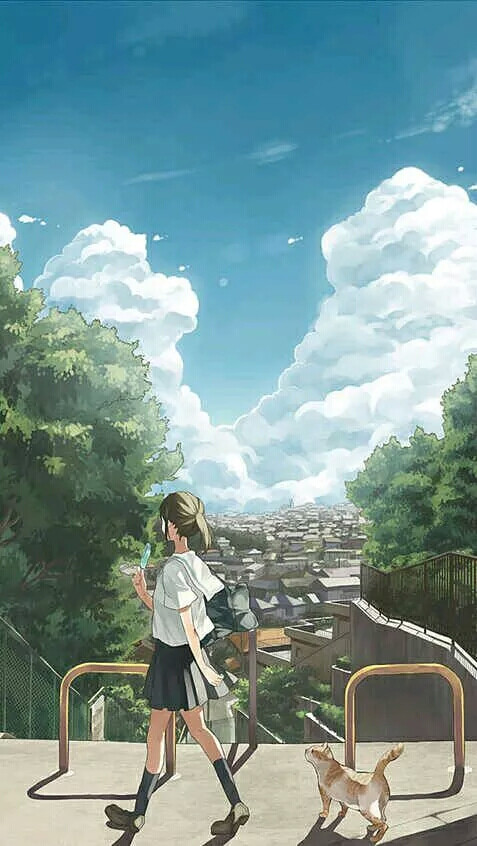 少女 风景 头像 动漫 夏日风景 村子 小狗狗