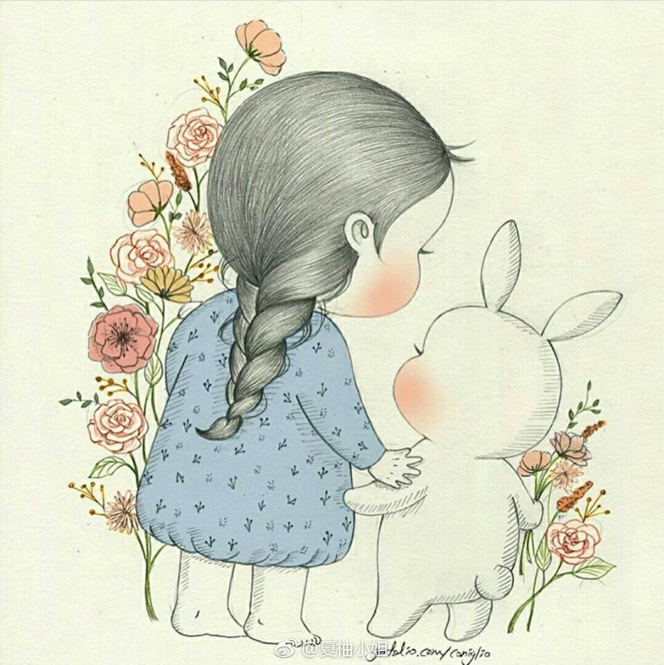 小女孩与小白兔的温暖治愈系插画一组~[兔子][微风]作者:conigliooooo