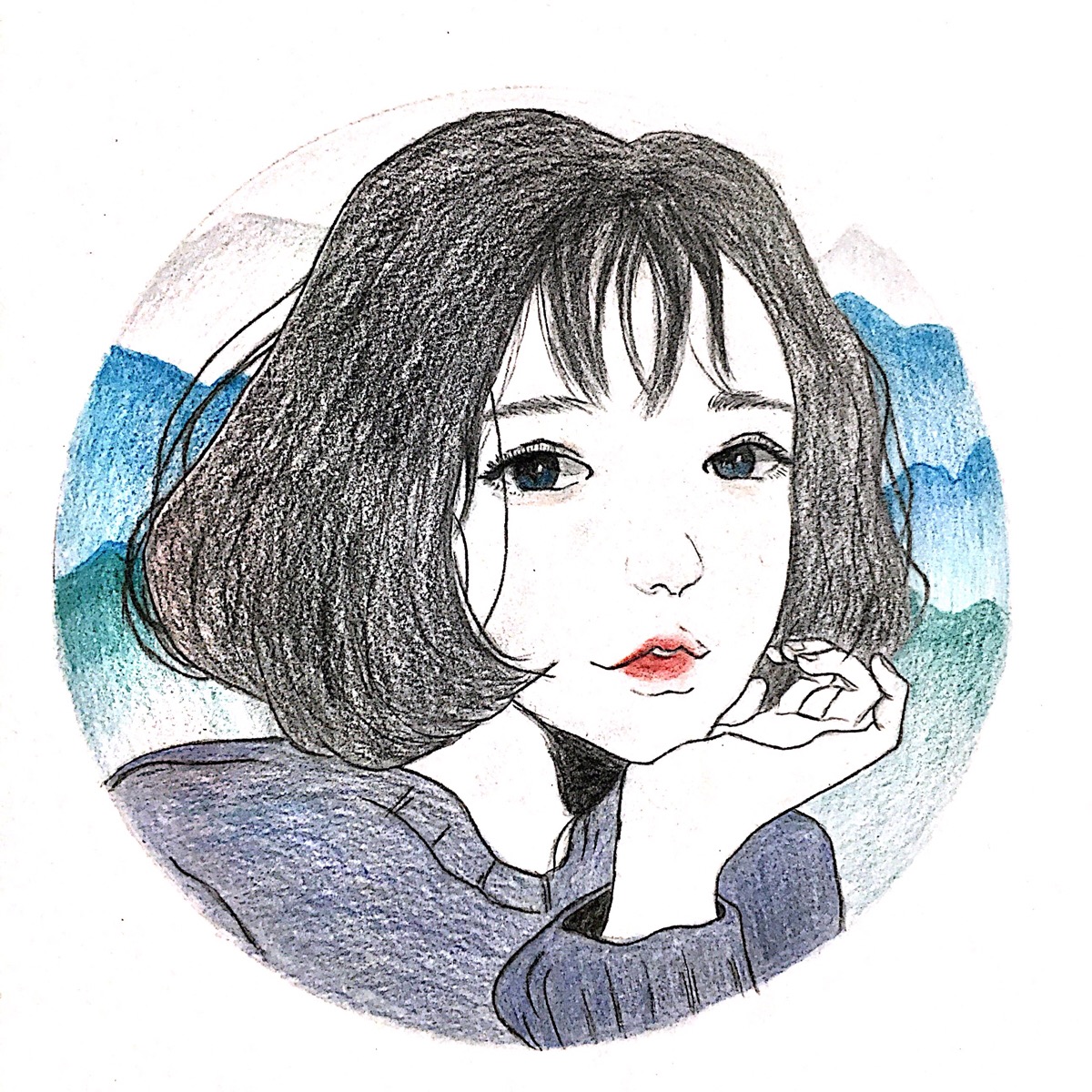 临摹彩铅 托腮的女孩 6161