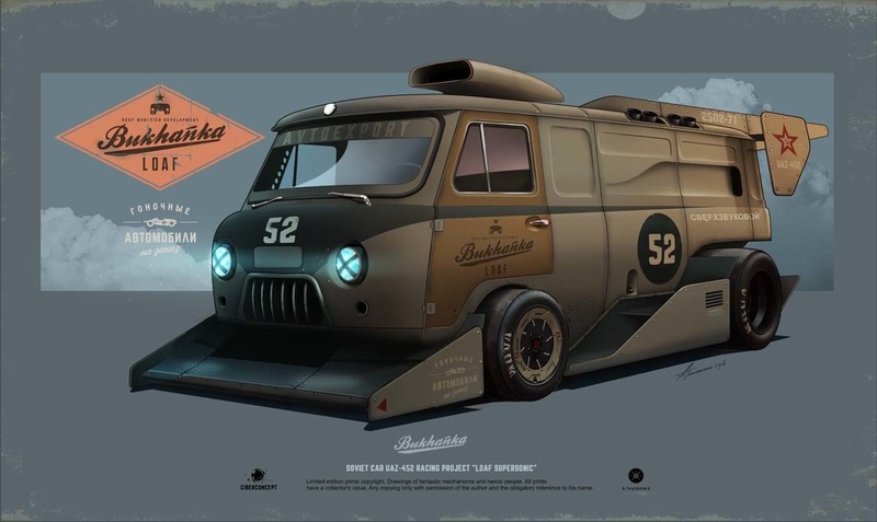 俄罗斯插画家创作一系列复古未来主义风格的汽车插画