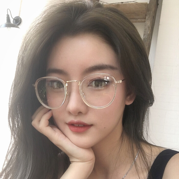 韩版简约文艺复古眼镜框女潮圆形超轻近视眼镜架女全框金属平光镜