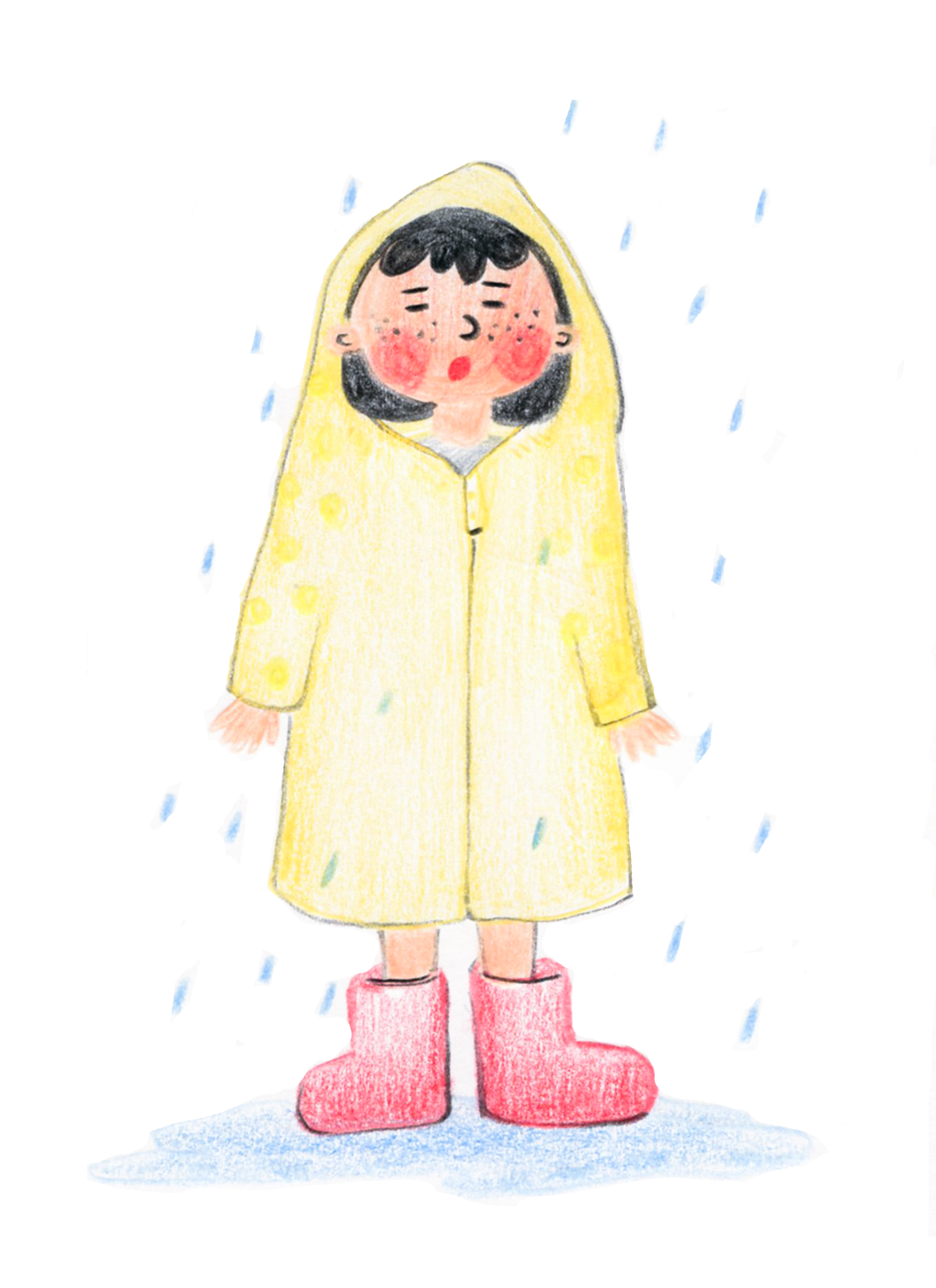 下雨天想穿一件黄色得雨衣和粉红的雨鞋