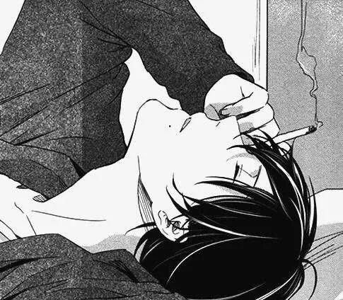 二次元动漫男头黑白 颓废.