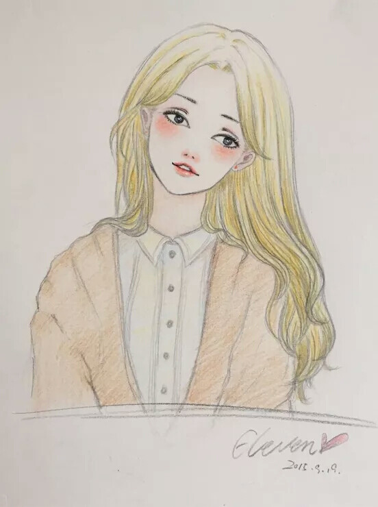 彩铅画 女孩