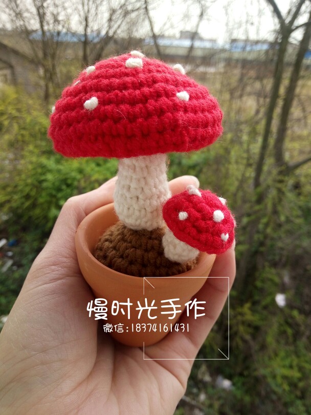 钩针编织蘑菇小盆栽