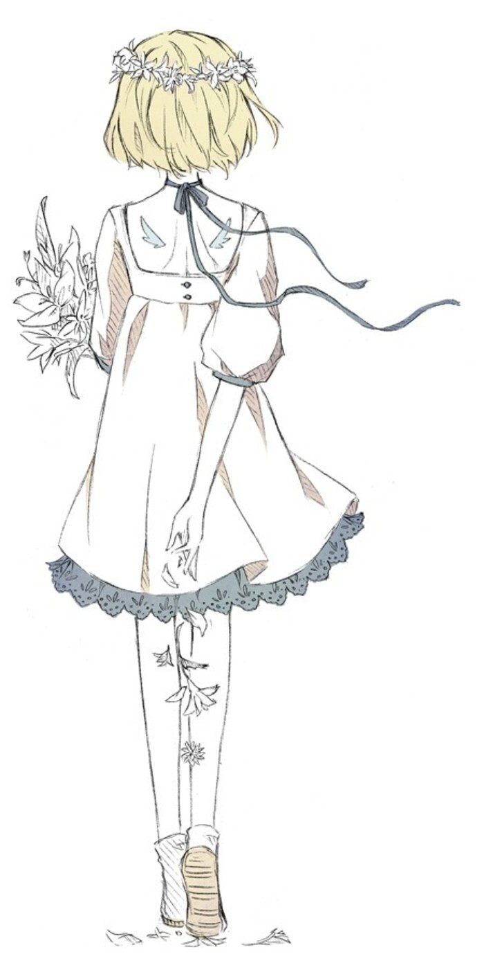 花环女孩背影