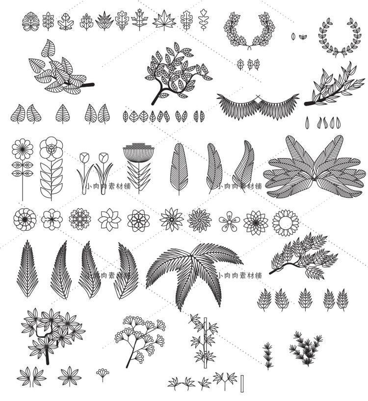 白描线稿插画植物棕榈树 叶脉叶子ai矢量设计素材ai215