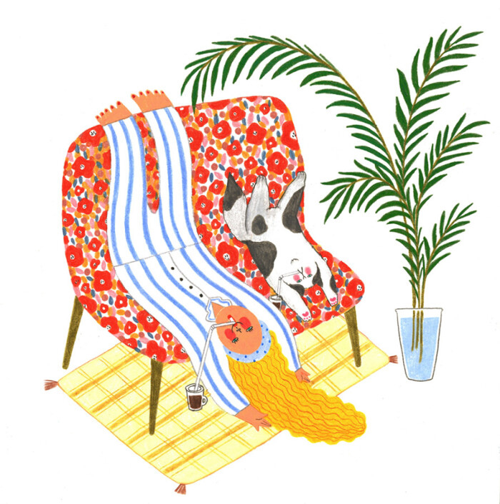 慵懒的我和猫咪 ~ 插画 画师