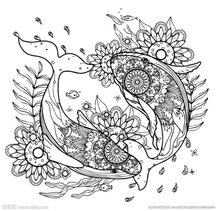 纹身 黑白 线稿 鲸鱼 海底
