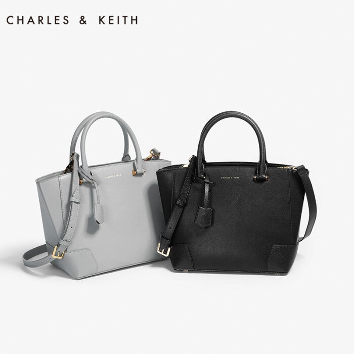 charles&keith 单肩包 ck250670476 纯色扇形通勤大包手提包