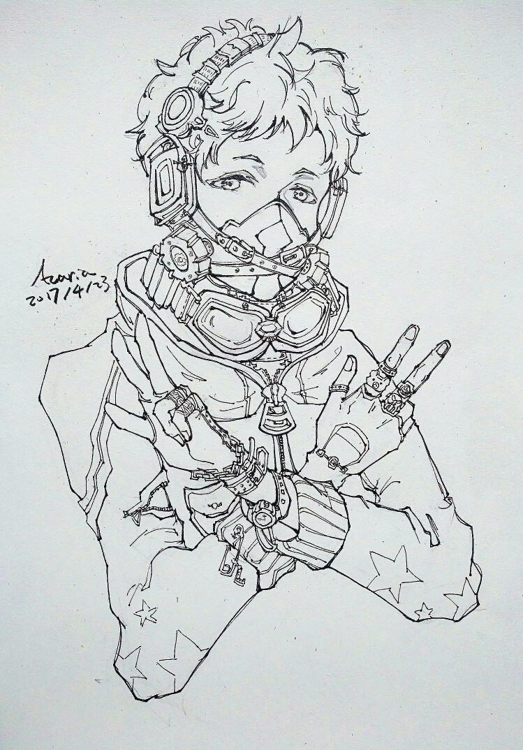 线稿 手绘 黑白 漫画 少年