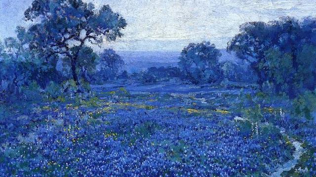 美国德克萨斯州印象派画家 julian onderdonk的蓝色花田