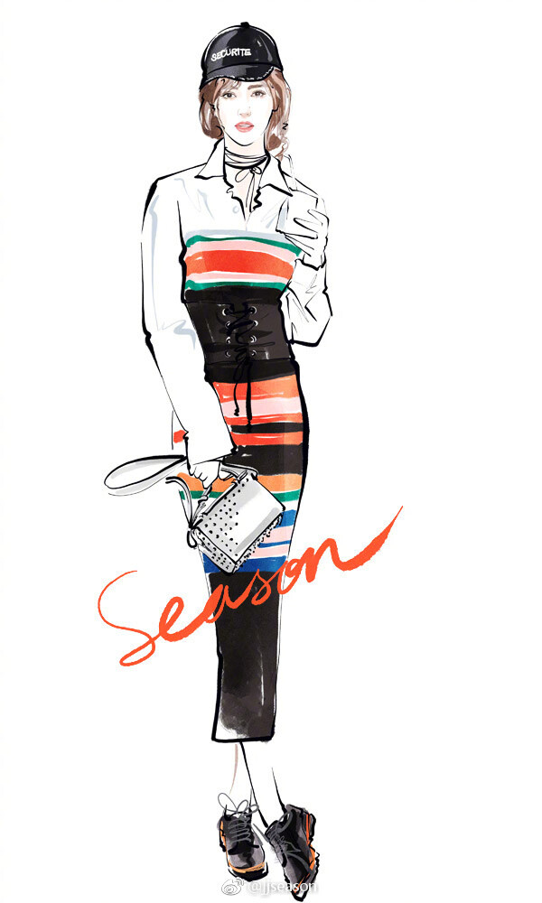 jjseason插画# #season街拍插画# ----- @唐嫣 身着ports 1961一字领