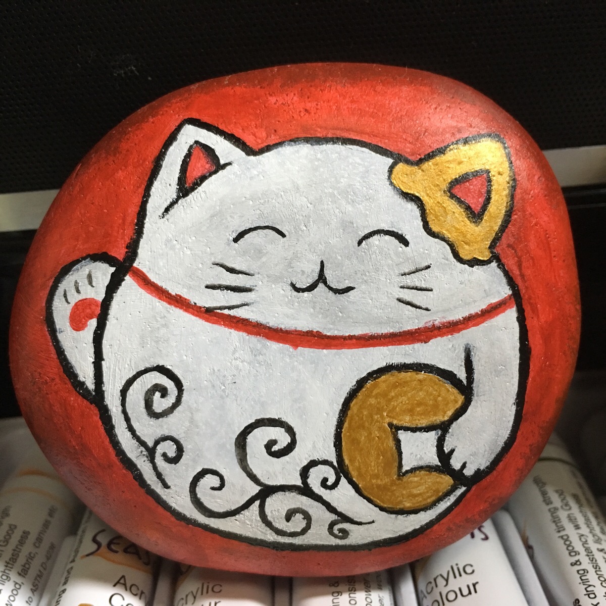 石头画招财猫