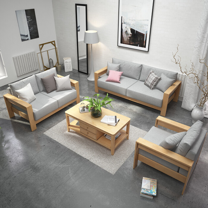 实木沙发 北欧沙发现代单人位双人位三人位布艺沙发组合客厅家具