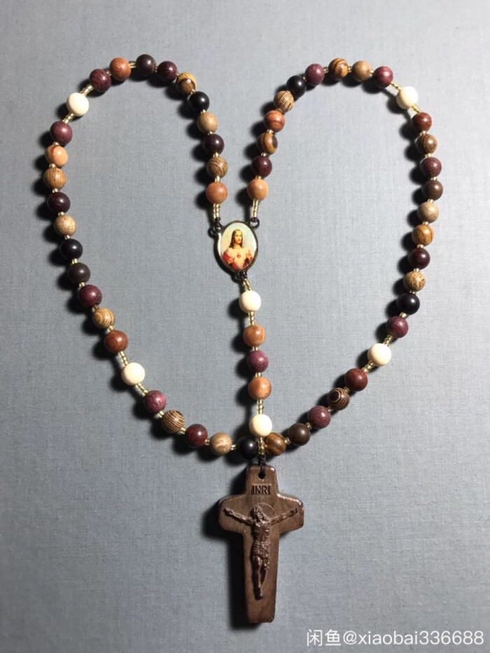 木十字架项链玫瑰念珠 天主教基督教圣物 手工制作