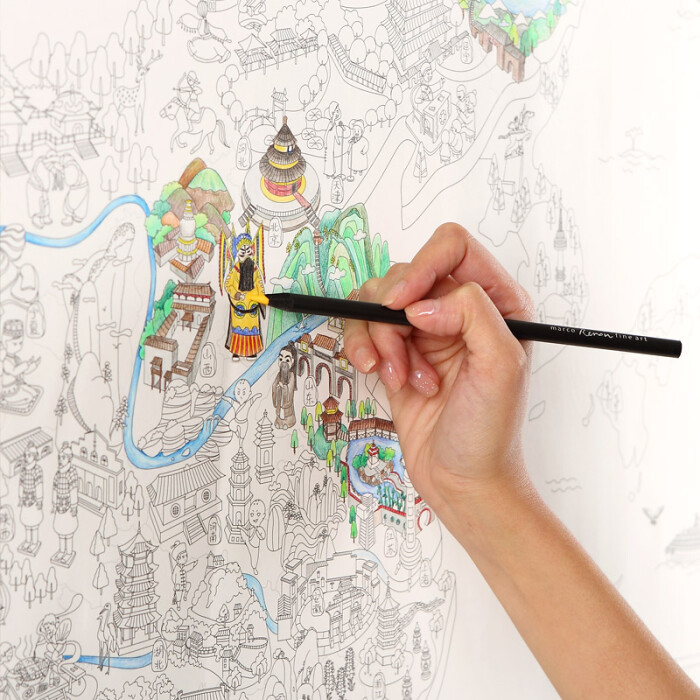 TOPDOT彩绘中国地图旅游人生手绘画学生儿