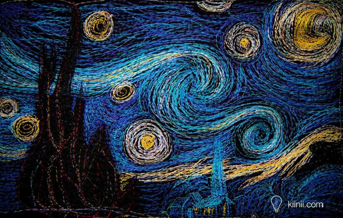 the starry night:机绣星空油画 不一样的美感