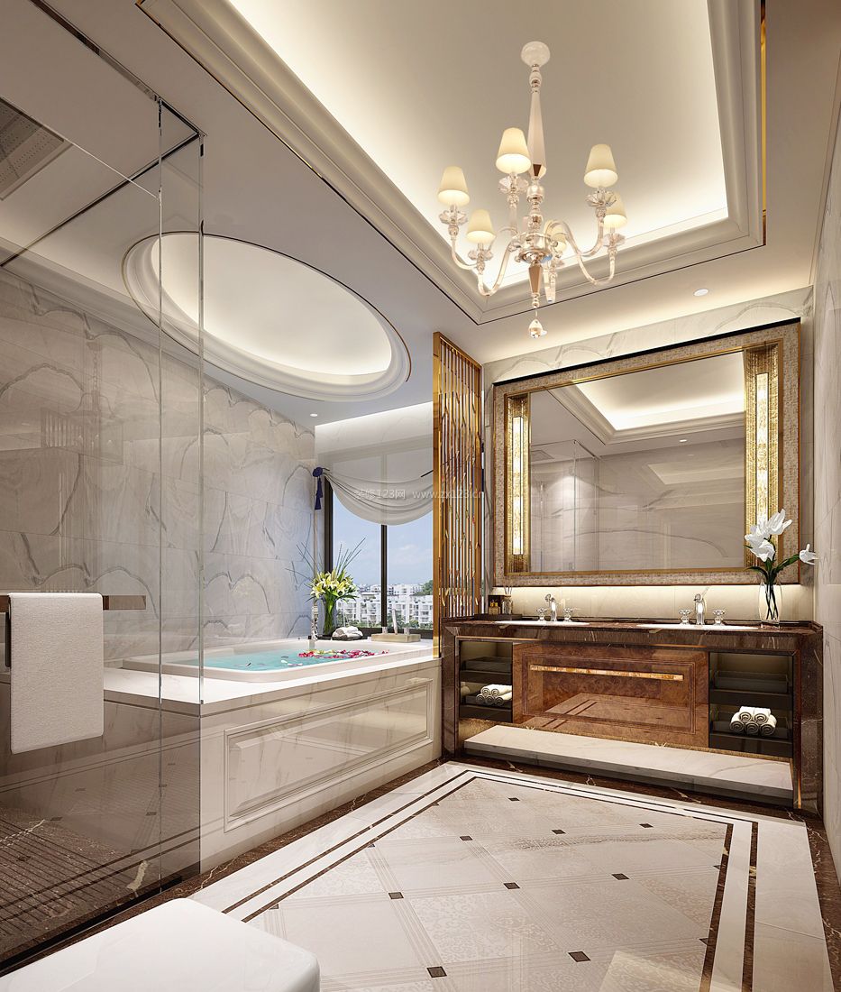 2017欧式别墅设计卫生间浴缸装修效果图片