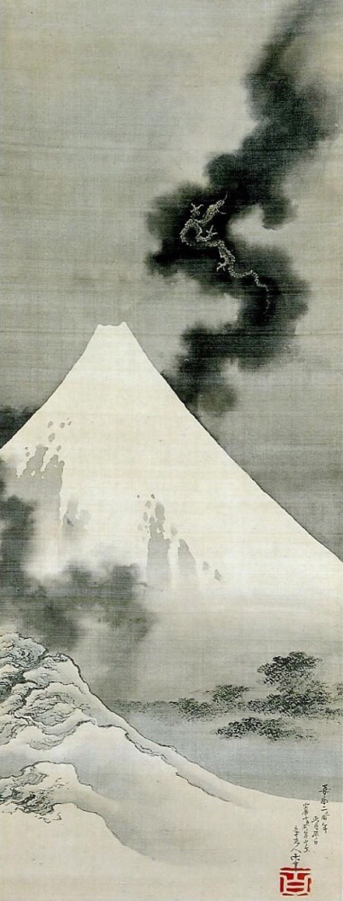葛饰北斋去世前完成的最后一幅画作《富士越龙》