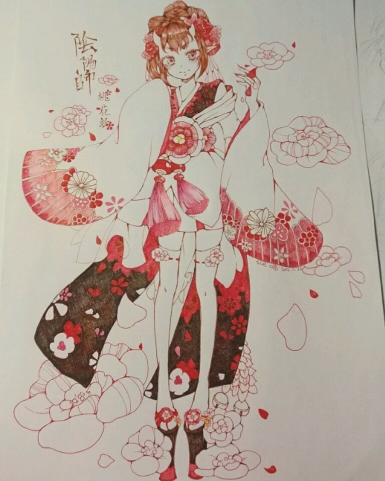 阴阳师同人手绘桃花妖