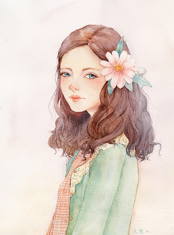水彩人物半身插画