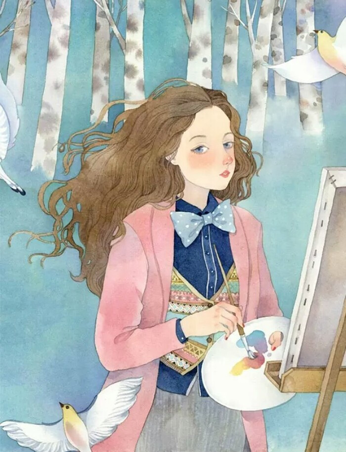 水彩人物半身插画