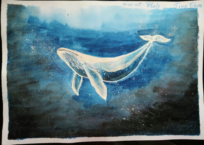 鲸 丙烯颜料画 深蓝