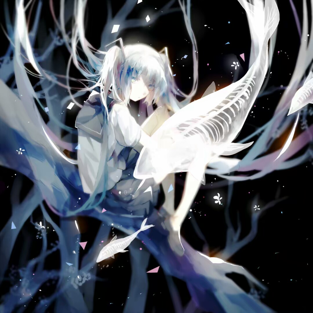 意境 插画 唯美 动漫 背景 壁纸 天空 蓝色 溺水 少女 二次元侵删