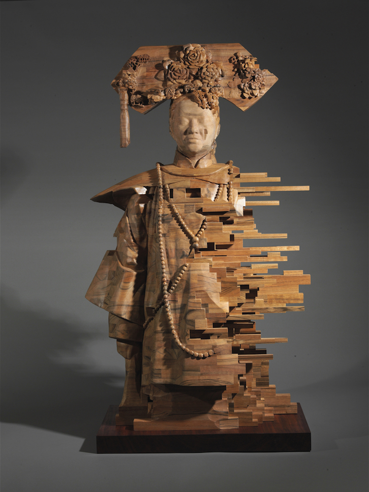 resplendent pixelated wood sculptures 雕塑 艺术 设计