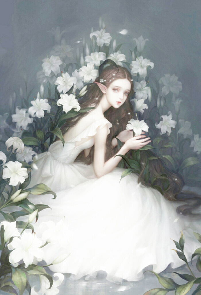 少女的百合花【画手:bain-片片】【人物】【cg】【手绘】【插画】
