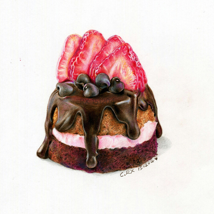 原创作品:【彩铅甜品】草莓蛋糕