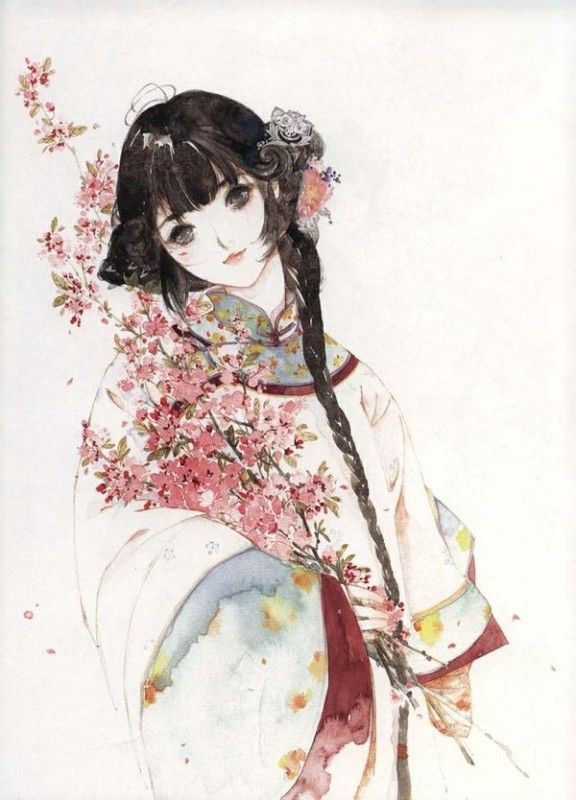 【侵删】《花女词》呀呀水彩仕女诗画集作者:呀呀