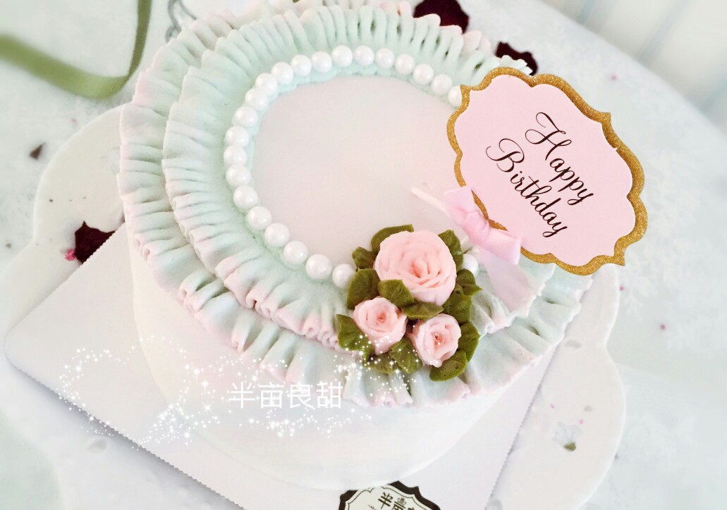 唯美生日蛋糕,粉蓝,原创.