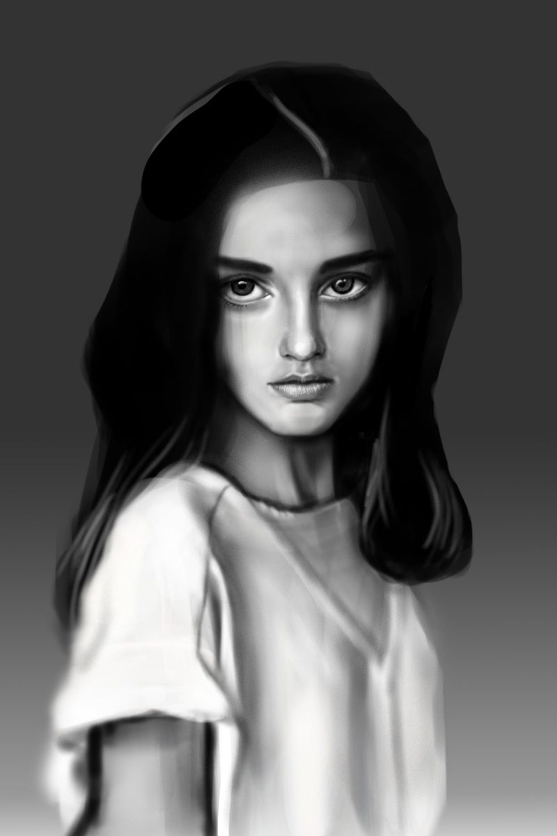 欧美模特 头像 黑白 手绘 插画 鼠绘 painter
