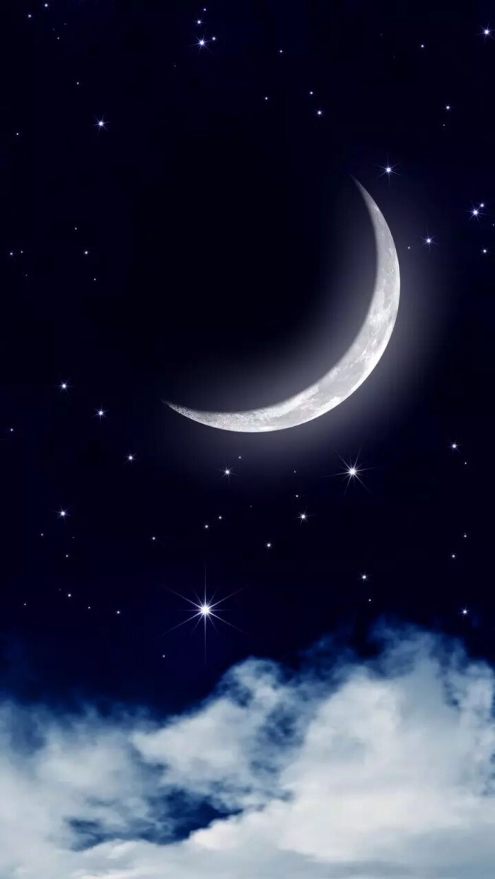 唯美,夜晚,弯月,微光,星云,宁静