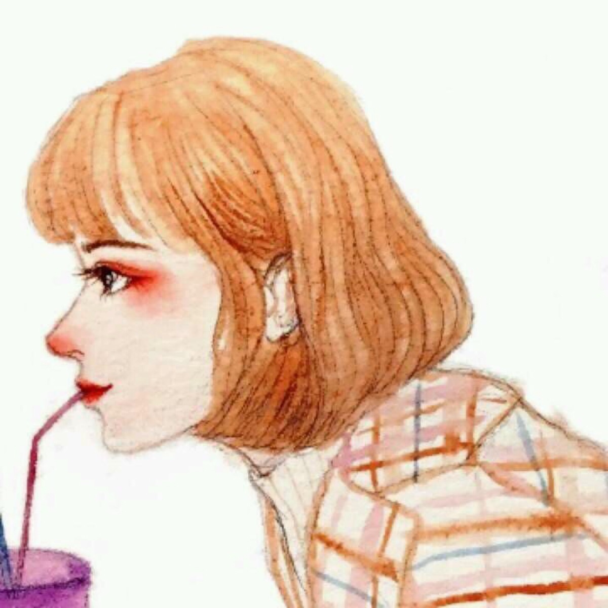手绘侧脸黄发女